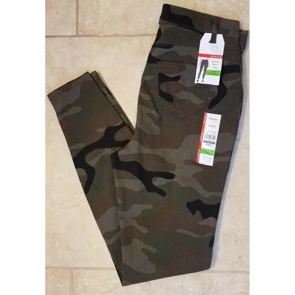 Time And Tru Women High Rise Stretch Fitted Camo Jeggings Pants Small (4-6) NEW